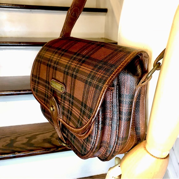 W RALPH LAUREN Brown Tartan Plaid Multi Pocket Tote Crossbody Shoulder Bag - Picture 5 of 17
